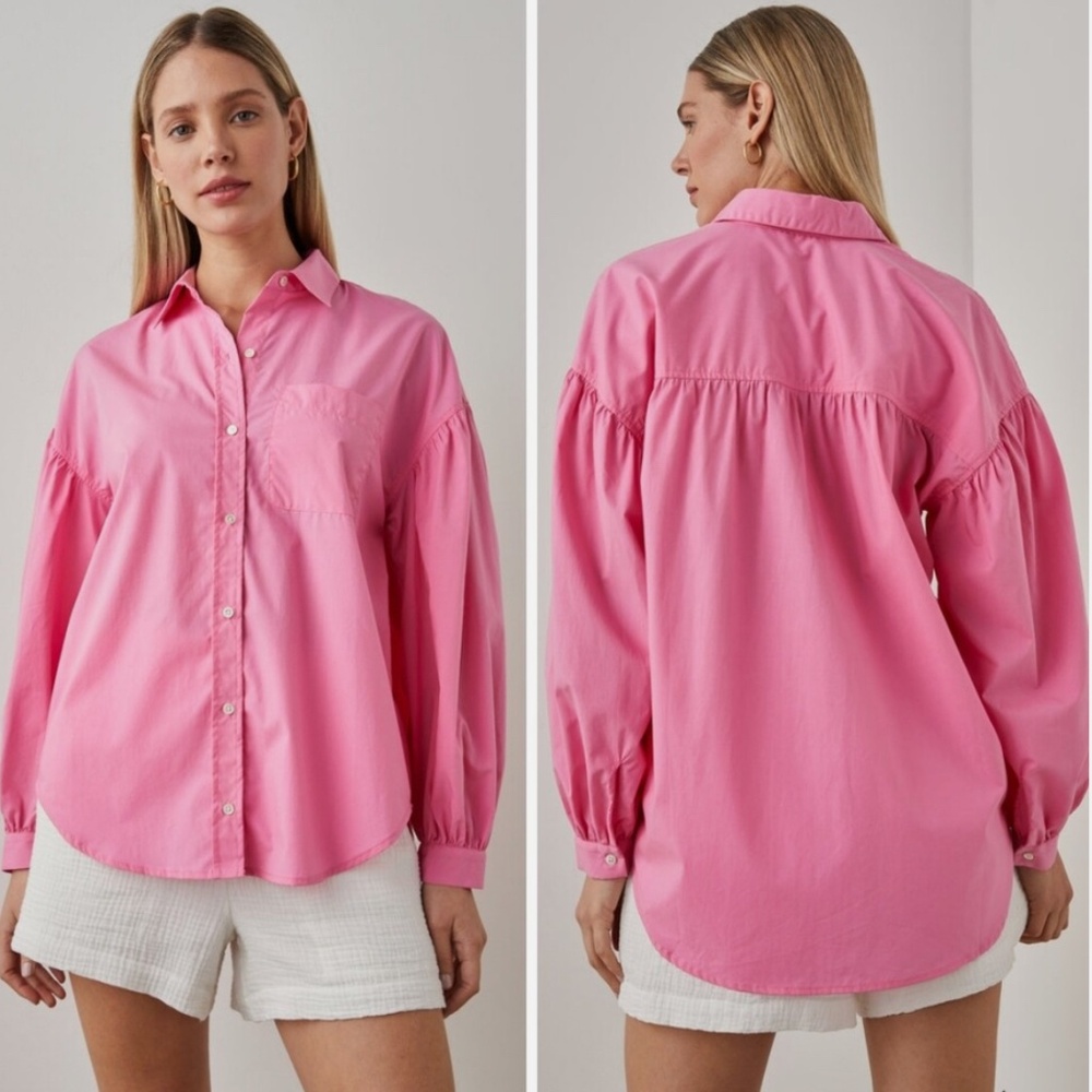 Rails size L Janae long sleeve button up shirt hot pink poplin cotton oversized
